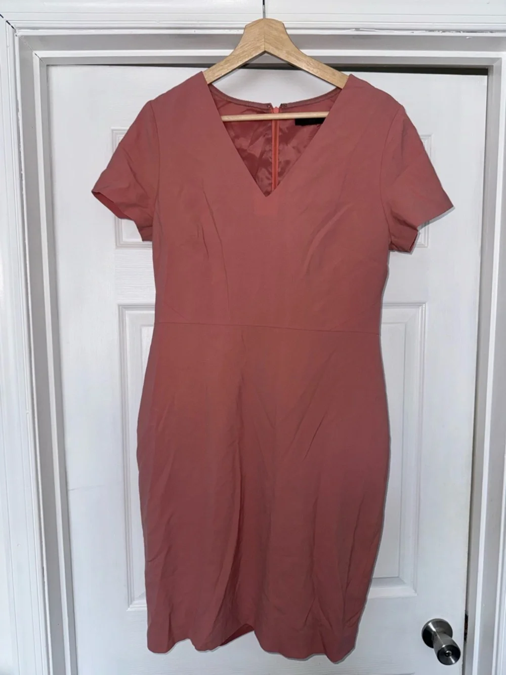J. Crew Italian Stretch Wool V-Neck Cap Sleeve Sheath Dress Blush Pink 8